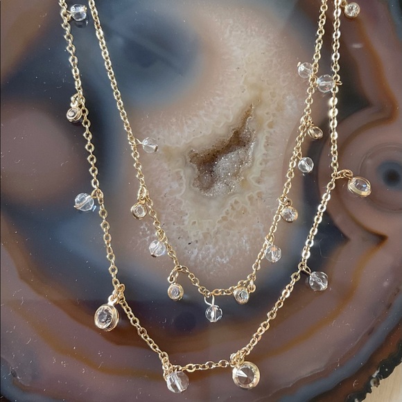 New Avon gold cubic zirconia crystal layered necklace - Picture 1 of 6
